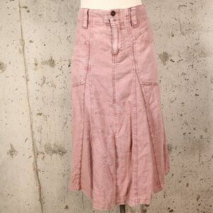 Free People Midi Skirt Womens Size 2 Linen Blend Mauve Pockets